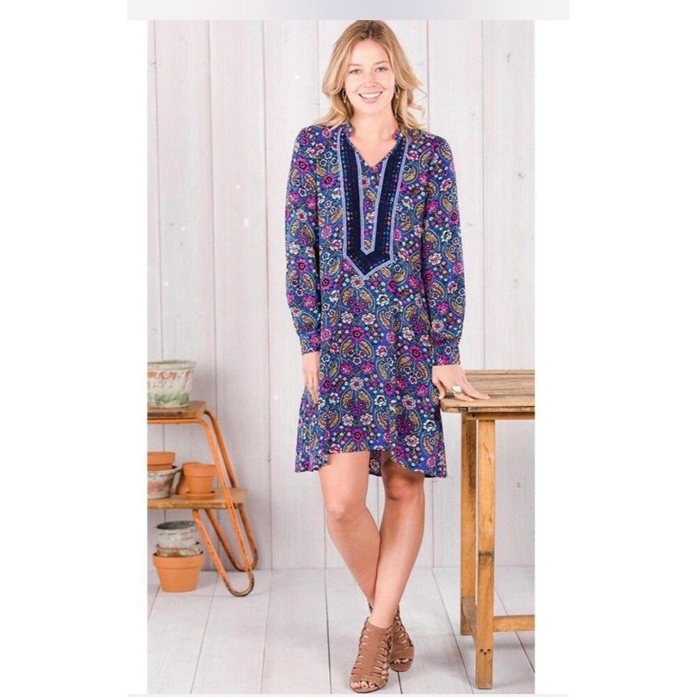 Matilda Jane Tunic Dress Small Floral Purple Pink Thoughts and Dreams Crochet